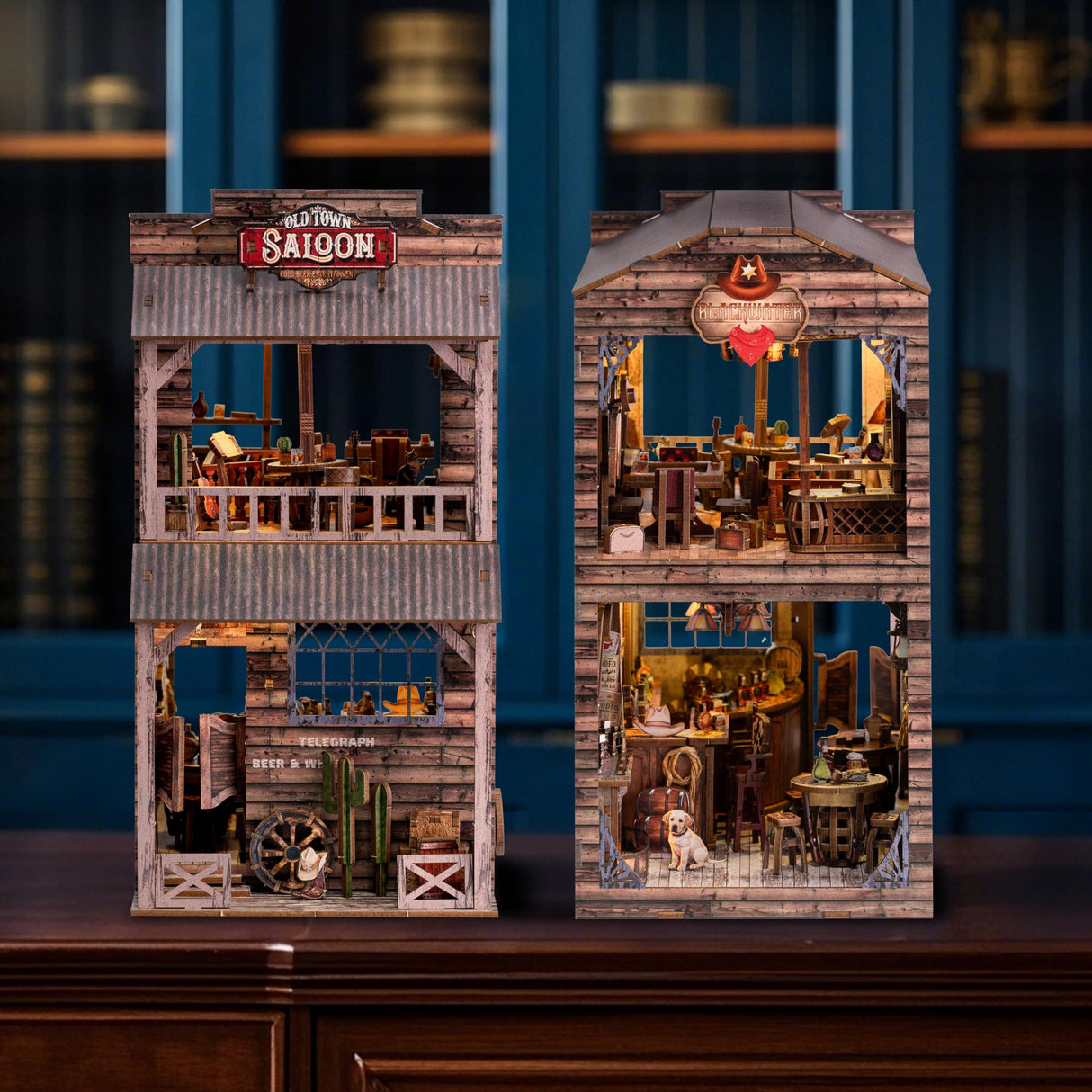 Wondyland Book Nook Kit - DIY Miniature House & Dollhouse Alley Model Kit, Puzzle Bookshelf Library Decor with LED Light, Craft Gift for Adults, Teens, and Family(Old Town Saloon) Wondyland