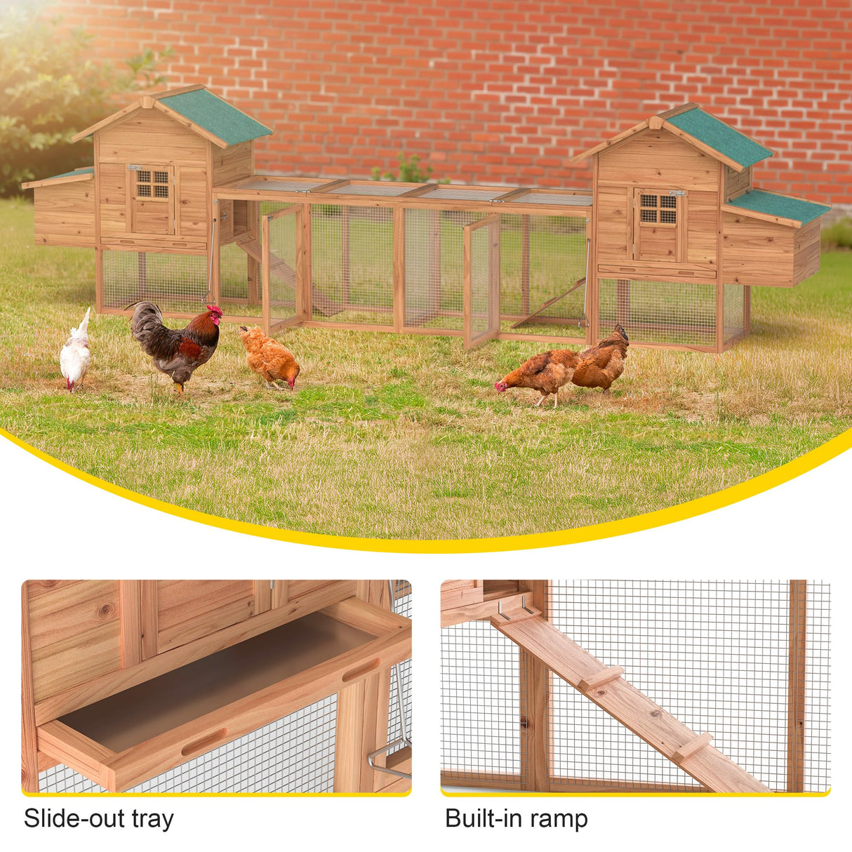 Outdoor Chicken Coop for 4-8 Chickens Wooden Hen Rabbit House Poultry Pet Hutch Run Cage w/Waterproof Asphalt Roof, Ramp, Nesting Box, Wire Fence (160") GOJOOASIS