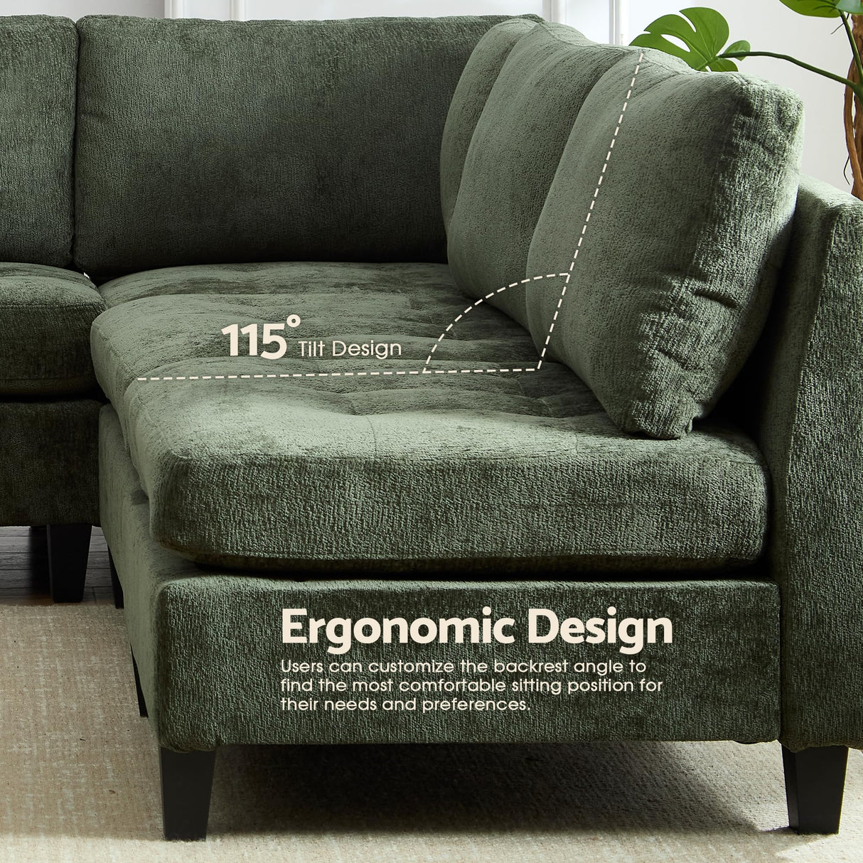 Luxe Oversized Modular Sectional Sofa, Modern Chenille Convertible Sleeper Sofa with Storage Ottoman, Comfy Deep Seat U-Shaped Cloud Couch for Living Room（Green，5-Seater + 1*Ottoman+ Tea Tray） smilesun