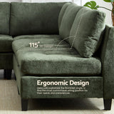 Luxe Oversized Modular Sectional Sofa, Modern Chenille Convertible Sleeper Sofa with Storage Ottoman, Comfy Deep Seat U-Shaped Cloud Couch for Living Room（Green，5-Seater + 1*Ottoman+ Tea Tray） smilesun
