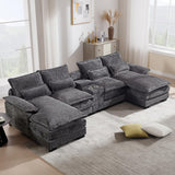 Suheww U Shaped Modular Sectional Sofa, 124.8" Cloud Couch for Living Room, Grey Fluffy Chenille Couch with Console Cupholders and USB Port Comfy Sofas for Apartment Studio Office Suheww