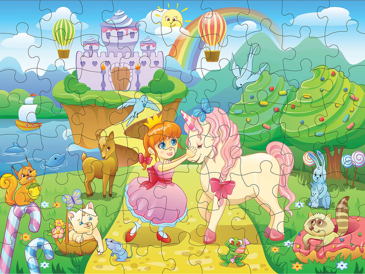 HomeWorthy (72 Pieces) Kids Jigsaw Puzzles - Durable Toddler Puzzles for Kids Ages 4-8 - Princess and Unicorn Design with Thick Puzzle Pieces and Sturdy Box HomeWorthy