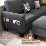 Lonkwa Sectional Sofa Couches for Living Room, 78'' Dark Grey 3 Seater L-Shaped Couch with Storage Ottoman, Comfy Fabric Convertible Sectionals Sofas with Chaise for Apartment, Office, Small Space Lonkwa