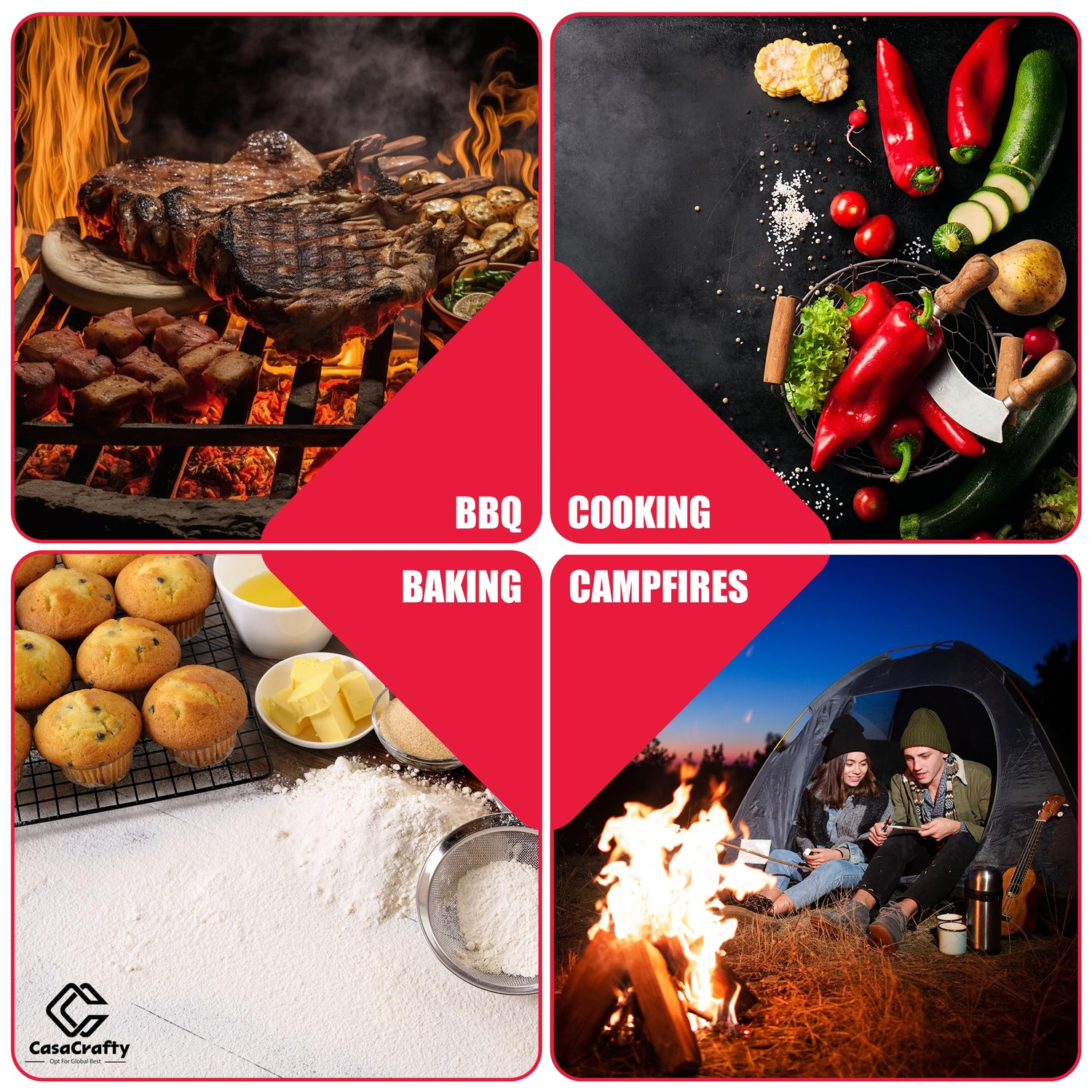 Pro-Series EN 407 Certified BBQ Gloves - Extreme Heat Resistant Grill Gloves (1472℉/800℃), Heatproof/Fireproof Protection Oven Mitts for Grilling, Cooking, Baking, Camping, and Welding - 1 Pair Casacrafty