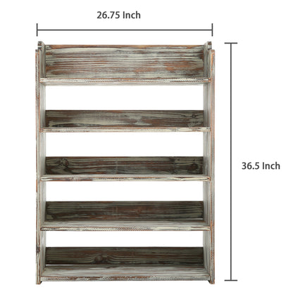 MyGift 5 Tier Rustic Torched Wood Entryway Shoe Rack Storage Shelves, Closet Organizer Shelf - WoodArtSupply