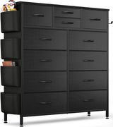 Lulive Dresser for Bedroom with 12 Drawers, Tall Dresser Chest of Drawers with Side Pockets and Hooks, Fabric Dresser Storage Tower for Closet, Hallway, Living Room (Black) Lulive