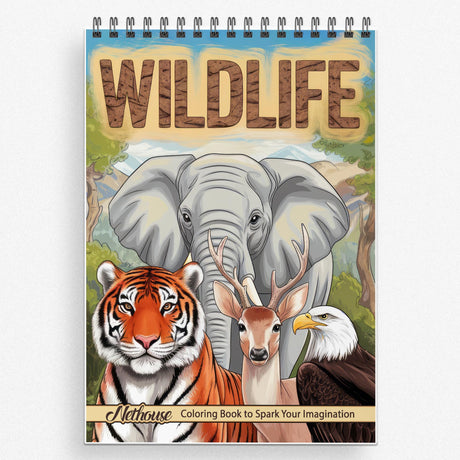 NETHOUSE Wildlife Coloring Book for Adults Relaxation & Stress Relief, Softcover, 30 Wild Scenes Coloring Pages of Natural Exploration, Diverse Wildlife NETHOUSE