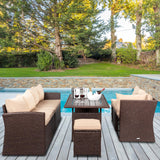 VINGLI 8 Pieces Outdoor Patio Furniture Set with Dining Table&Chairs, Wicker Patio Dining Set for 8, All Weather Outdoor Sectional Sofa Conversation Set with Ottoman VINGLI