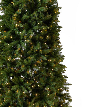 13ft. Artificial Slim Green Mountain Pine Christmas Tree with 1360 Warm White LED Lights and 3924 Bendable Branches