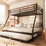 SUNLEI Metal Bunk Beds with Double Secured Ladders,Twin Over Full Bunk Bed with Surrounded Safety Guardrails, Space Saver Twin Beds with Trundle Function, Noise Free for Small Bedroom, Black SUNLEI