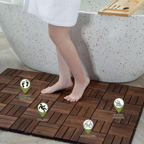 VICTORY RELAX Acacia Wood Flooring Interlocking Deck Tiles for Patio Decor 9 Pcs 12 Slats VR Brown - Waterproof Indoor & Outdoor Decor - Balcony Garden Decking Tile (12.2 * 12.2 * 0.7 inches) VICTORY RELAX