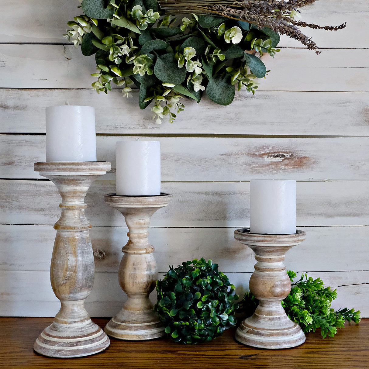 Candle Holders for Pillar Candles, Wooden Table Centerpiece, Set of 3, Wood Candle Holders, Rustic Pillar Candle Holder, Farmhouse Candle Holders Fireplace White MAINEVENT