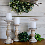 Candle Holders for Pillar Candles, Wooden Table Centerpiece, Set of 3, Wood Candle Holders, Rustic Pillar Candle Holder, Farmhouse Candle Holders Fireplace White MAINEVENT