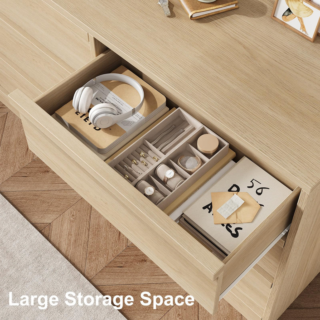 GarveeHome 6 Drawer Dresser for Bedroom, 47in Wide Natural Oak 6 Chest of Drawers with Large Storage, Wooden Dresser Organizer for Living Room, Entryway, Nursery GarveeHome