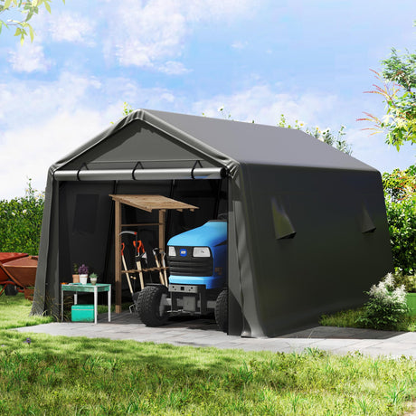 10×15 FT Outdoor Snow Carport, Portable Storage Shed Outdoor Waterproof, 240 g PE Waterproof Cover, Storage for Agricultural Utility Tractors, Garden Tools, Woods and Haystacks Real Relax