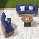 LUXOAK Patio Furniture Sets, 6 Piece Half-Moon Sectional Round Sofa Set, Outdoor Patio Furniture with Cushions for Beach, Pool, Balcony, Blue LUXOAK