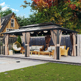 Aoxun 12'x20' Hardtop Gazebo, Aluminum Frame Permanent Pavilion with Curtains and Netting, Outdoor Polycarbonate Double Roof Canopy, Designed for Garden, Lawns, Patio Aoxun