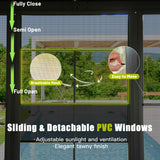 Domi 12x15FT Sunroom, Four Season Solarium with Galvanized Steel Hardtop, Aluminum Frame, 4 Sliding Doors, Movable PVC Screen Walls, All Weather Outdoor Pavilion for Patio, Deck, Backyard, Grey domi outdoor living