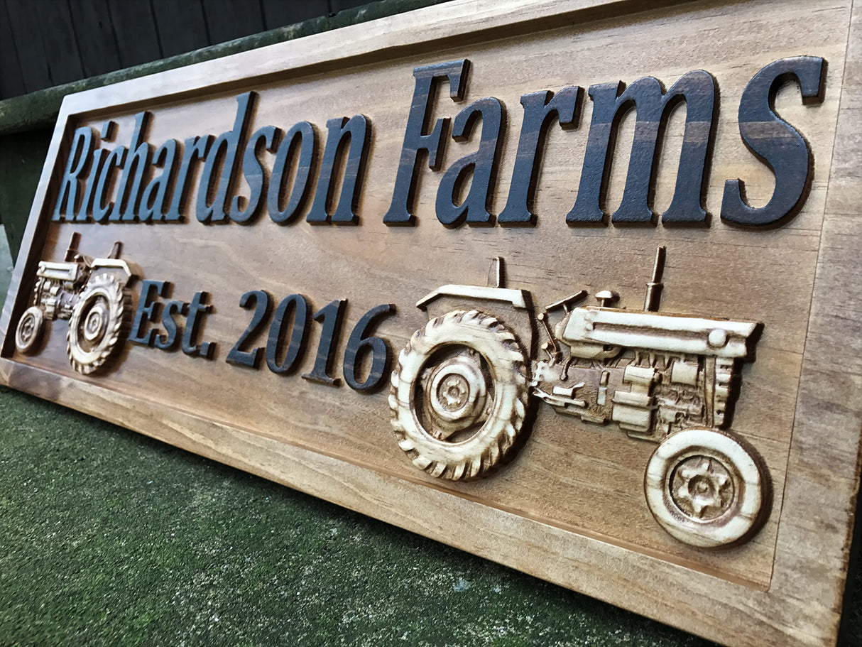 Custom Farm Sign | Personalized Tractor Decor | Wooden Farmer Gift | Wood Wall Family Name Sign | Established Tractor Sign | Carved Farmhouse Sign | Ranch Decor | Outdoor Ranch Sign 3D Woodworker