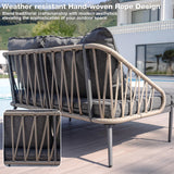 COMLAX FIELD Patio Adjustable Daybed, 2-Person Outdoor Daybed with Cushions and Pillows, Woven Rope Patio Loveseat Garden Adjustable Reclining Chaise Lounge for Lawn, Poolside, Grey COMLAX FIELD