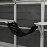 PawHut Large Catio Outdoor Cat Enclosure for Multiple Kittens, Wooden Cat House with Waterproof Cover, Walk in Kitty Cage Kennel with 2 Condos, 6 Platforms, Bridge, Doors, 110" x 73" x 74", White PawHut