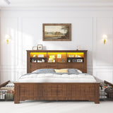 EnHomee Full Size Bed Frame with Headboard and Storage, 4 Drawers and LED Built in Charging Station Full Bed Frame with Storage Farmhouse, NO Noise,No Box Spring Needed,Brown EnHomee