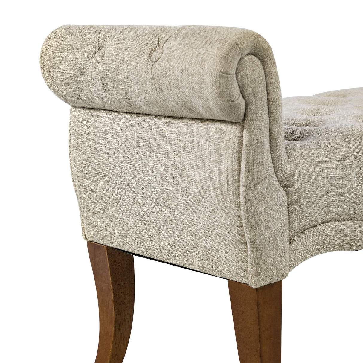 HOMCOM Traditional Style End of Bed Bench, Upholstered Entryway Bench with Button Tufted and Rounded Arm, Beige HOMCOM