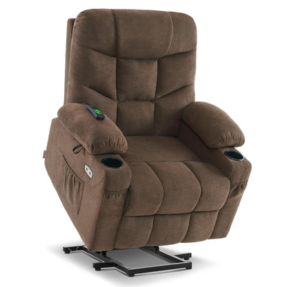 MCombo Power Lift Recliner Chair with Extended Footrest for Elderly People, Fabric 7287 (Brown, Medium-Regular)