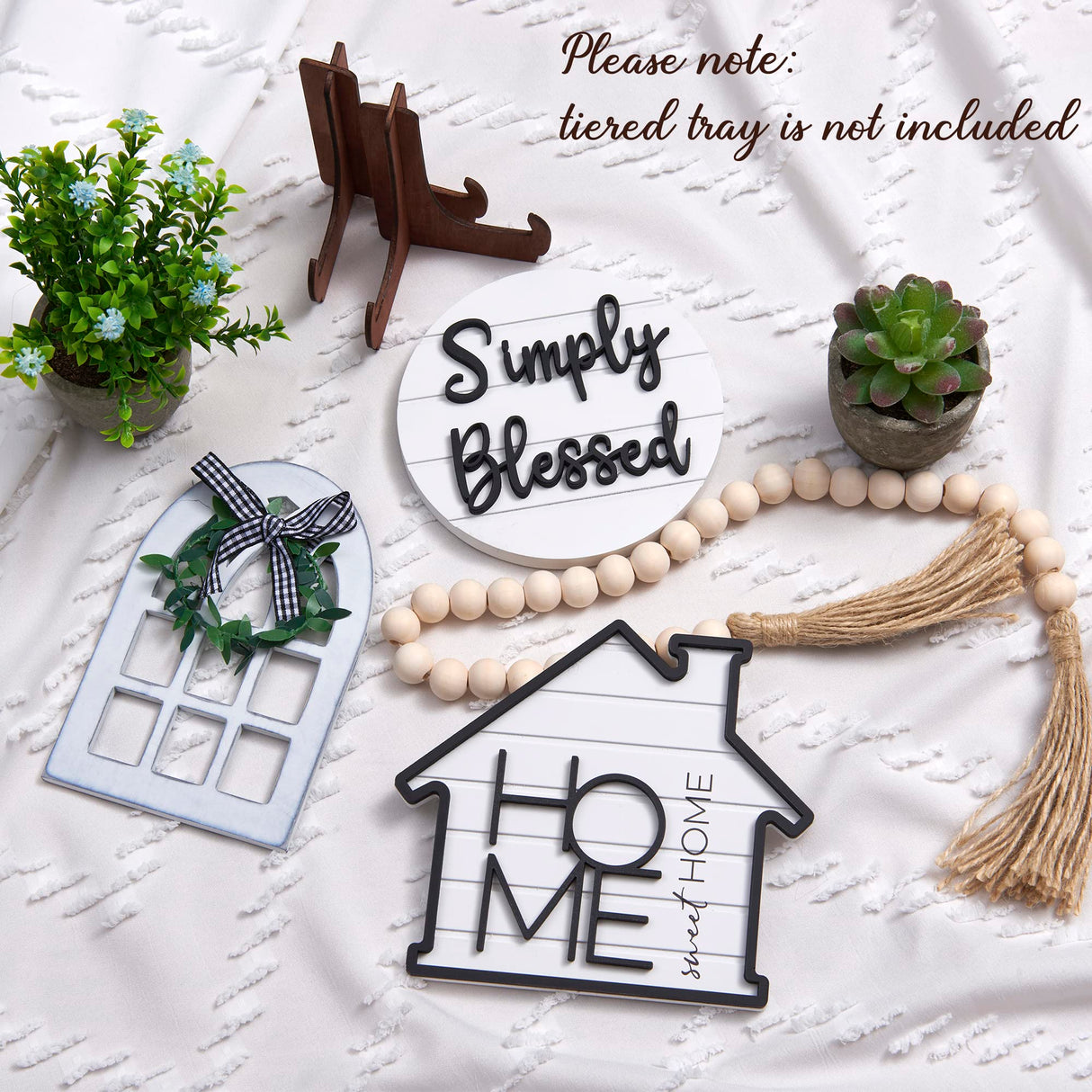 Houmury Set of 8 Farmhouse Tiered Tray Decor with 1 Artificial Succulent Plant & 1 Artificial Plant for Rustic Home Sweet Home Kitchen Decor Tier Tray Decor Set Houmury
