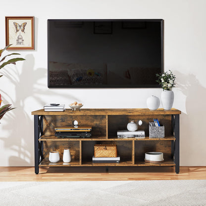 Yaheetech TV Stand for Living Room, Industrial Entertainment Center for 65 Inch TV, Rustic TV Console Stand with Storage Cabinets Wood and Metal, Rustic Brown - WoodArtSupply