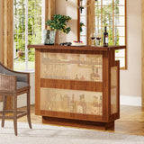 Tribesigns Caramel Brown Farmhouse Rattan Bar Cabinet with 4 Stemware Racks and Ample Storage Tribesigns