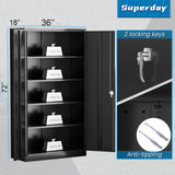 Superday 72" Lockable Steel Storage Cabinet, Locking Metal Storage Cabinets, Tall Black Cabinet with 2 Doors and 4 Adjustable Shelves for Garage, Home Office, Classroom, Pantry, File, Easy Assemble Superday