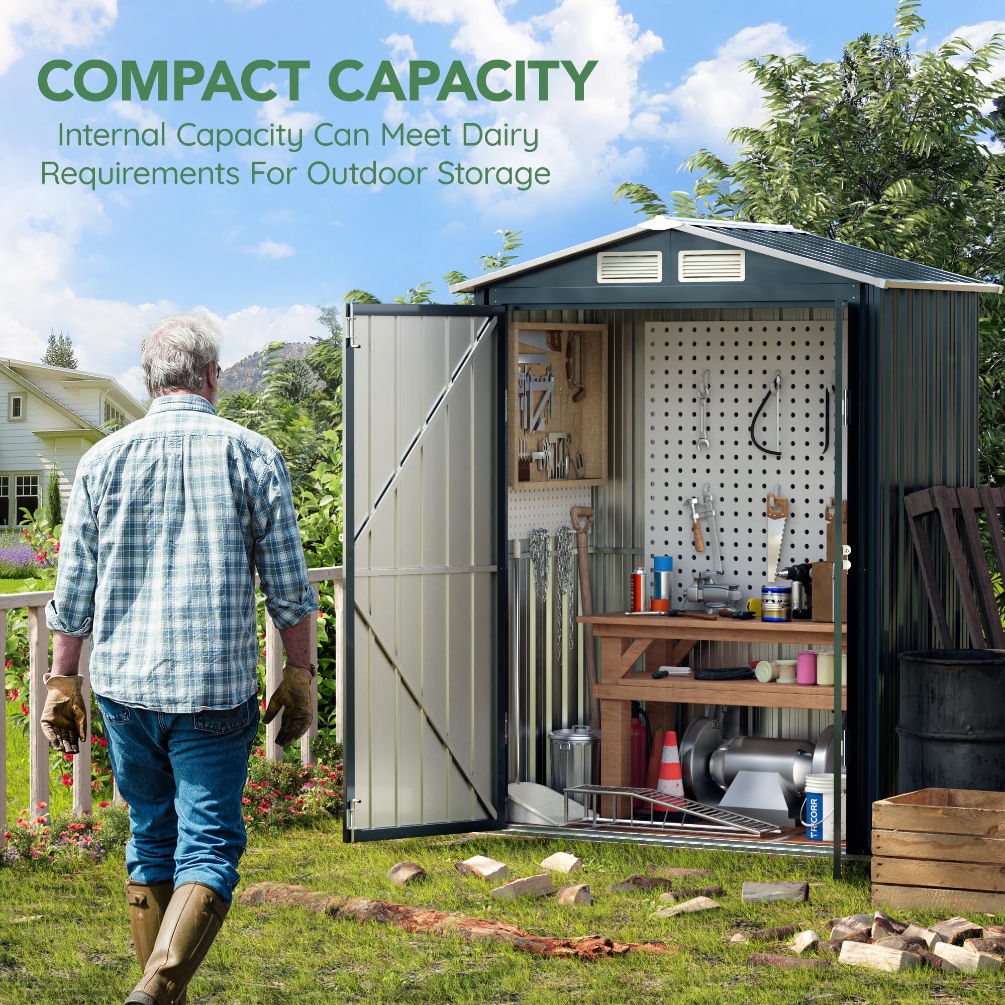 MistMo 5x3X6.3FT Outdoor Steel Storage Shed with Lockable Doors