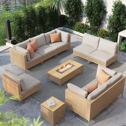 Grand patio 10-Piece Patio Furniture Set with 47" Fire Pit Table, Outdoor Conversation Set & 50,000 BTU 47 Inch Rectangle Propane Fire Pit & Storage Box with Water Resistant Thick Cushions, B - WoodArtSupply