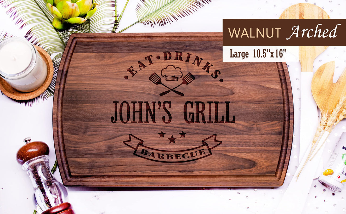 Personalized Grill Wooden Cutting Board Handmade in USA – Best Serves as Chopping board, Charcuterie board, Cheese board – Unique Wood Grilling Gift - WoodArtSupply