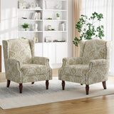 Pia Ricco High Back Floral Accent Chair - Retro Wingback Upholstered Armchair with Nailhead Trim, Solid Wood Legs, Fabric Living Room Bedroom Reading Chair (Flower White) Pia Ricco