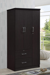 Hodedah 3-Door 2-Drawers, 3-Shelves in Chocolate Bedroom Armoires, 21"D x 36"W x 72"H Hodedah