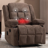 HAOMARKETS Classic Manual Recliner with Massage and Heat for Adults, Breathable Fabric Recliners with Two Cup Holders, Overstuffed Heavy Duty Reclining for Living Room, Brown HAOMARKETS