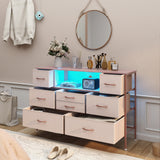 Simoretus Dresser with Charging Station and LED Light for Bedroom 8 Fabric Drawers Chest of Drawers with Power Outlet Storage Open Shelf for Living Room TV Stand Closet Hallway (Pink) Simoretus