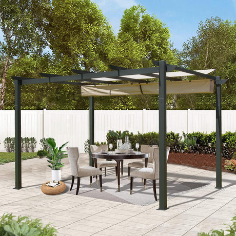Domi 9’x13' Outdoor Retractable Pergola Against The Wall with Sun Shade Canopy, Pergolas and Gazebos Clearance, Patio Metal Canopy for Deck, Garden, Backyard domi outdoor living