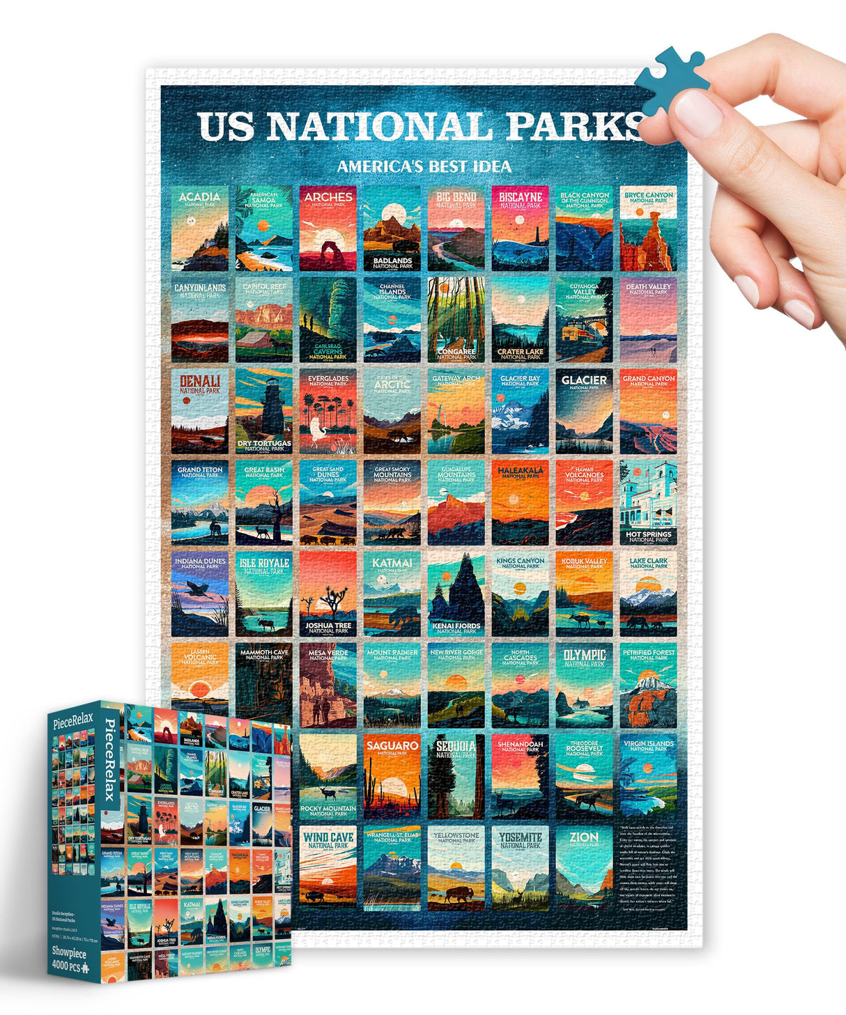 PieceRelax Plastic Jigsaw Puzzles for Adults 4000 Pieces - Studio Inception - US National Parks Most Satisfying Table Games and Gifts No Puzzle Mat Required [H3786] PieceRelax