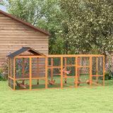 PawHut Wooden Chicken Coop Run for 6-10 Chickens, Hen House Add-On with Storage, Perches, 141.75" x 48" x 61", Orange PawHut