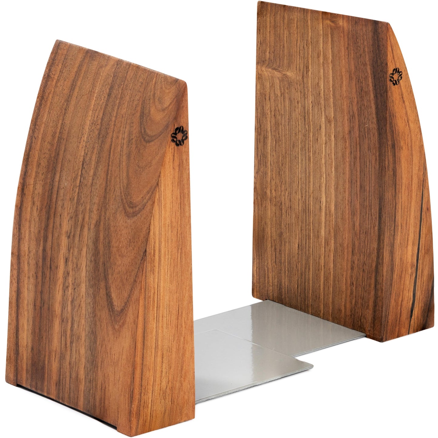 TILISMA Book Ends for Shelves - Handmade Wooden Bookends with Metal Base, Walnut Tree - Sturdy Book Holders for Heavy Books - Fancy Modern Decorative Book Accessories to Hold Books Firmly on Bookshelf