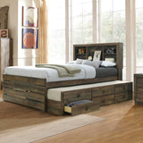 VilroCaz Rustic Brown Full Size Captain Bed with Bookcase Headboard, Drawers & Trundle VilroCaz