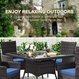 RTDTD 15 Pieces Patio Dining Set Outdoor Rattan Furniture Dinning Set with 3 Square Glass Tabletops 12 Chairs with Navy Blue Cushions for Patio, Backyard Outdoor Kitchen Lawn & Garden RTDTD