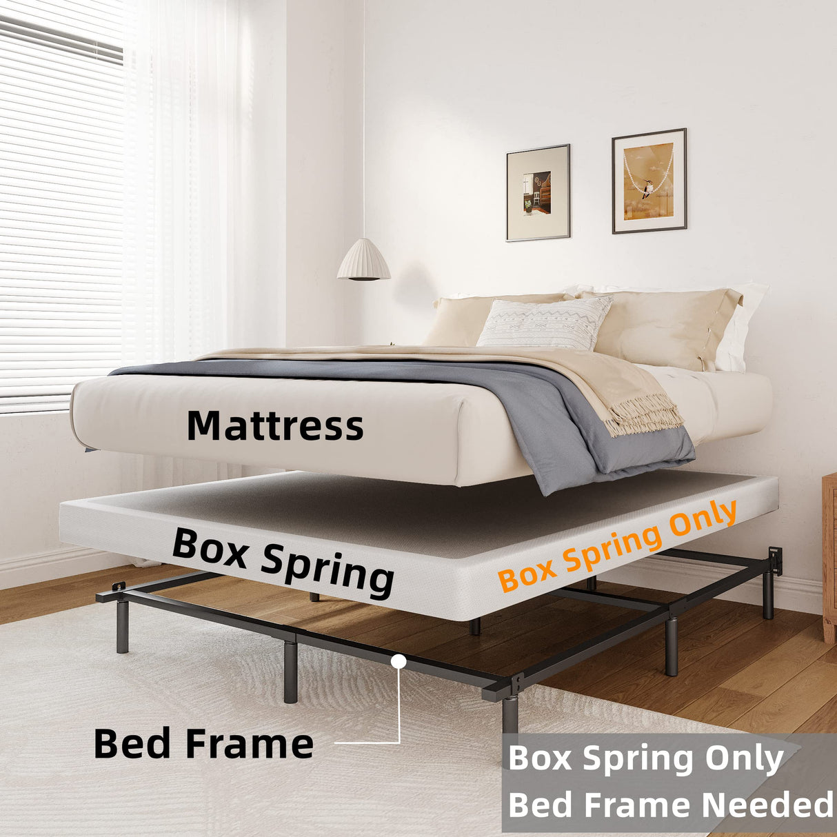 THEOCORATE King Box Spring and Cover Set, 5 Inch Low Profile Metal BoxSpring, Heavy Duty Structure, Mattress Foundation, Noise Free, Non-Slip, Easy Assembly THEOCORATE