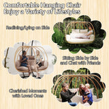 DAYARUS Double Egg Chair Outdoor, Egg Swing Chair with Stand, Hanging Egg Chair Outdoor with Cushions/Headrest, 80" H Hanging Chairs with Stand Indoor, Metal Basket Swing Egg Chairs for Deck, Khaki DAYARUS