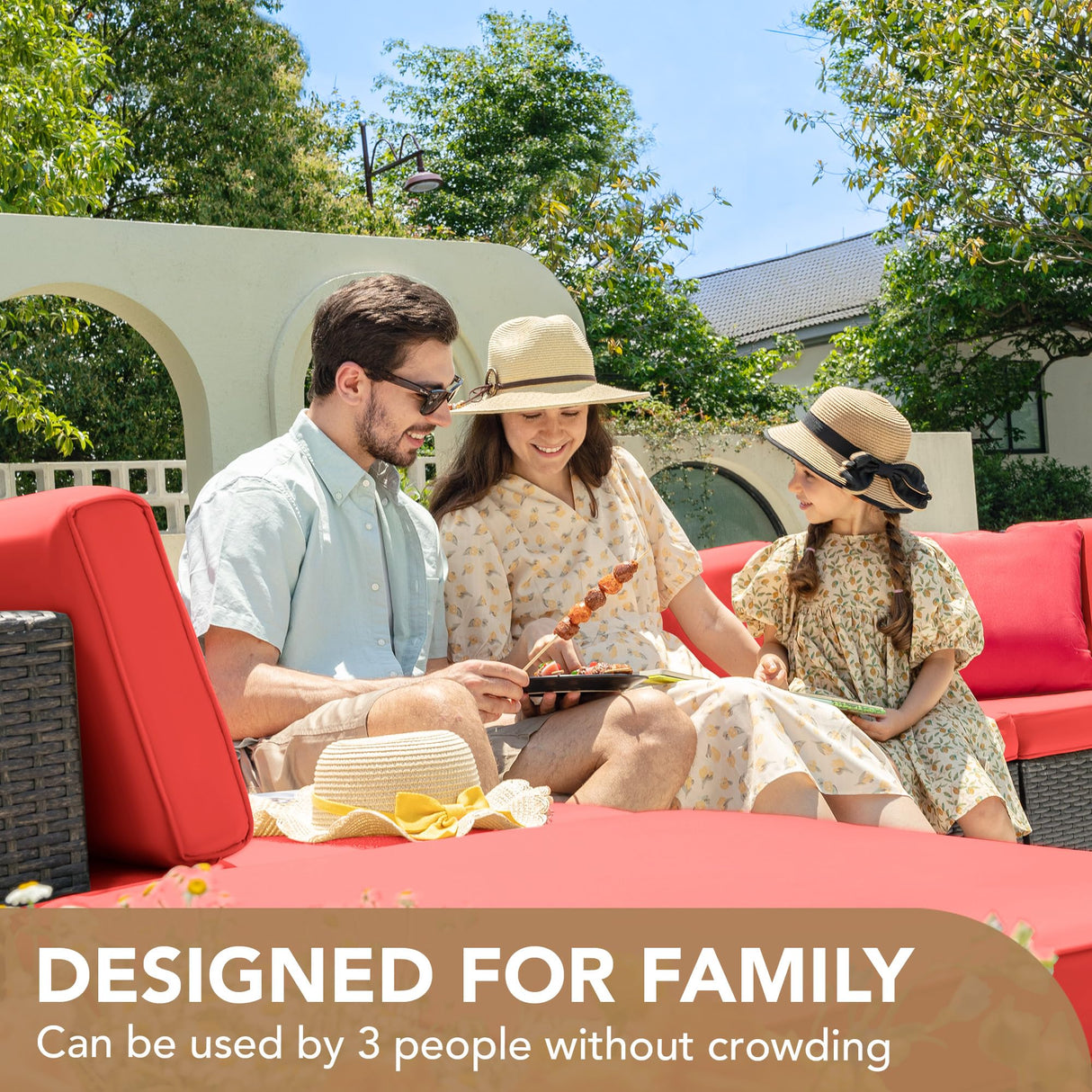 Devoko 5 Pieces Patio Furniture Sets All Weathevr Outdoor Sectional Patio Sofa Manual Weaving Wicker Rattan Patio Seating Sofas with Cushion and Glass Table (Red) Devoko