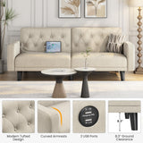 Yaheetech 63" Convertible Couch Small Futon Sofa Bed with 2 USB Ports, Reclining Backrest & Removable Armrests, Mid Century Modern Loveseat for Living Room, Apartment, Office, Beige Yaheetech