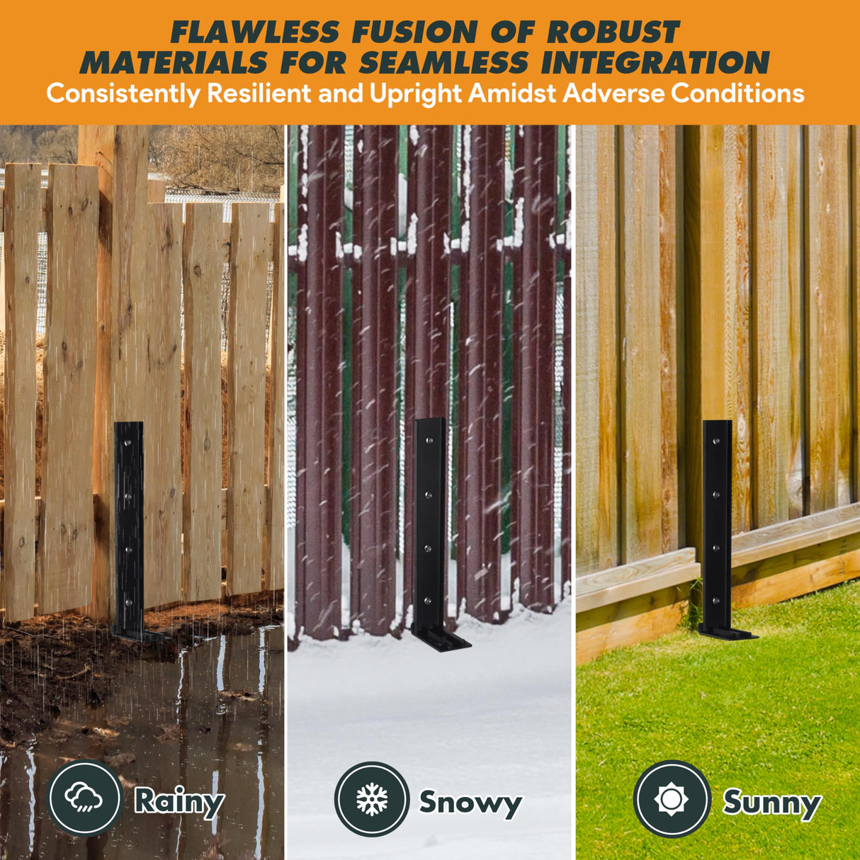 TANIVO 4 Pack Heavy Duty Steel Fence Post Anchor Repair Kit with Adjustable Width Connection and Reinforced Base for Repairing Tilted/Broken Wood Fence Post Support TANIVO